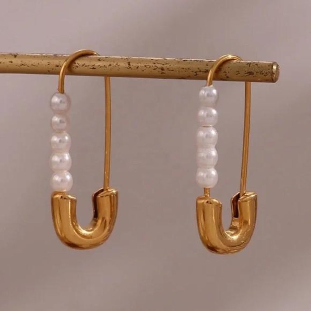 NEW PEARL HOOP 18K GOLD EARNINGS, NICE EARRINGS, CUTE EARRINGS